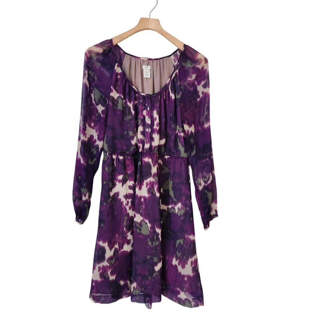 J.Crew Maisie Violet Purple Floral Silk Long Sleeve Sheer Dress Fall Moody Boho